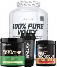 PROMO STACK BIOTECH USA 100% Pure Whey + Creatne + Pre Workout + Shaker